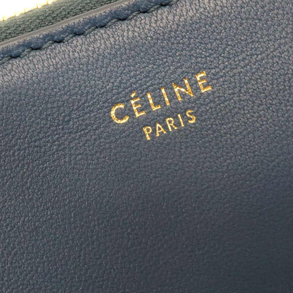 Celine Bicolor Clutch Bag Shoulder Leather Blue Black - Picture 10 of 11